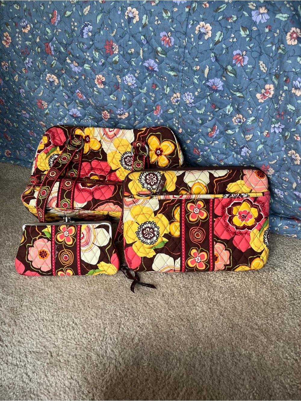 Vera Bradley Quilted Floral 3 Piece Set in Buttercup Pattern